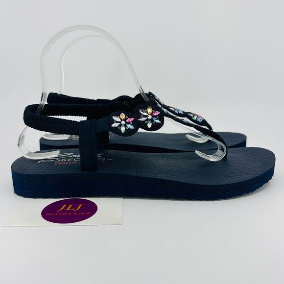 Skechers Women's Cali Meditation- Sparkly Fleur Thong Sandals Navy 119666 Size 9 - Picture 1 of 11